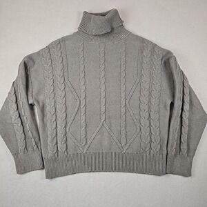 Commense Women's Fisherman Turtleneck Pullover Sweater Gray‎ SMALL
